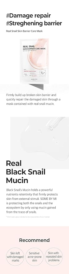 SOME BY MI Real Snail, Skin Barrier Care Beauty Mask, 1 Sheet, 0.70 oz (20 g)
