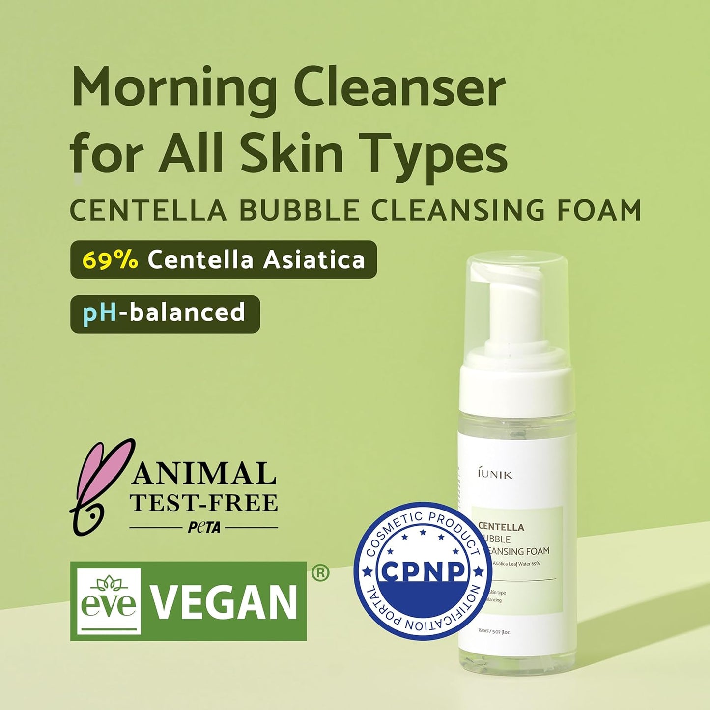 IUNIK Centella Bubble Foaming Vegan Facial Cleanser