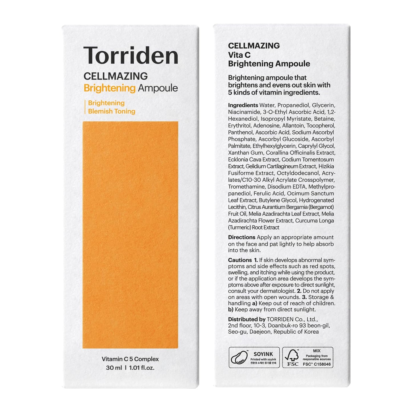 Torriden CELLMAZING Vita C Ampoule 30ml | Korean Facial Serum