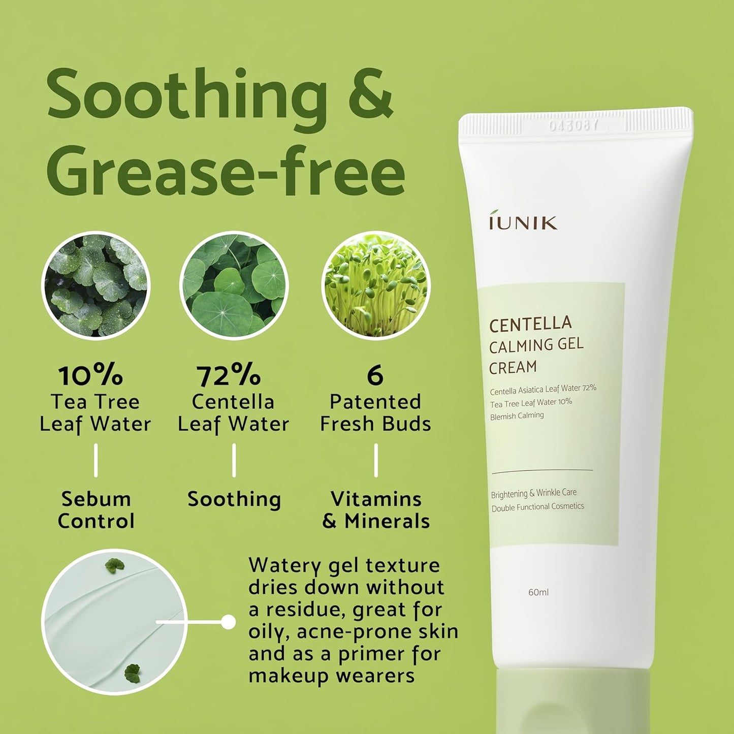 IUNIK Centella 70% Calming Gel Cream Vegan Non-Sticky Moisturizing