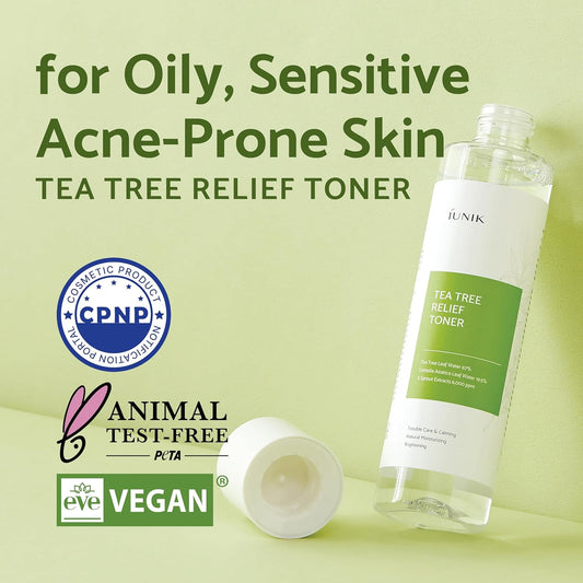 IUNIK Tea Tree Relief Vegan Face Toner - Facial Moisturizer Acne-Prone Irritated Skin