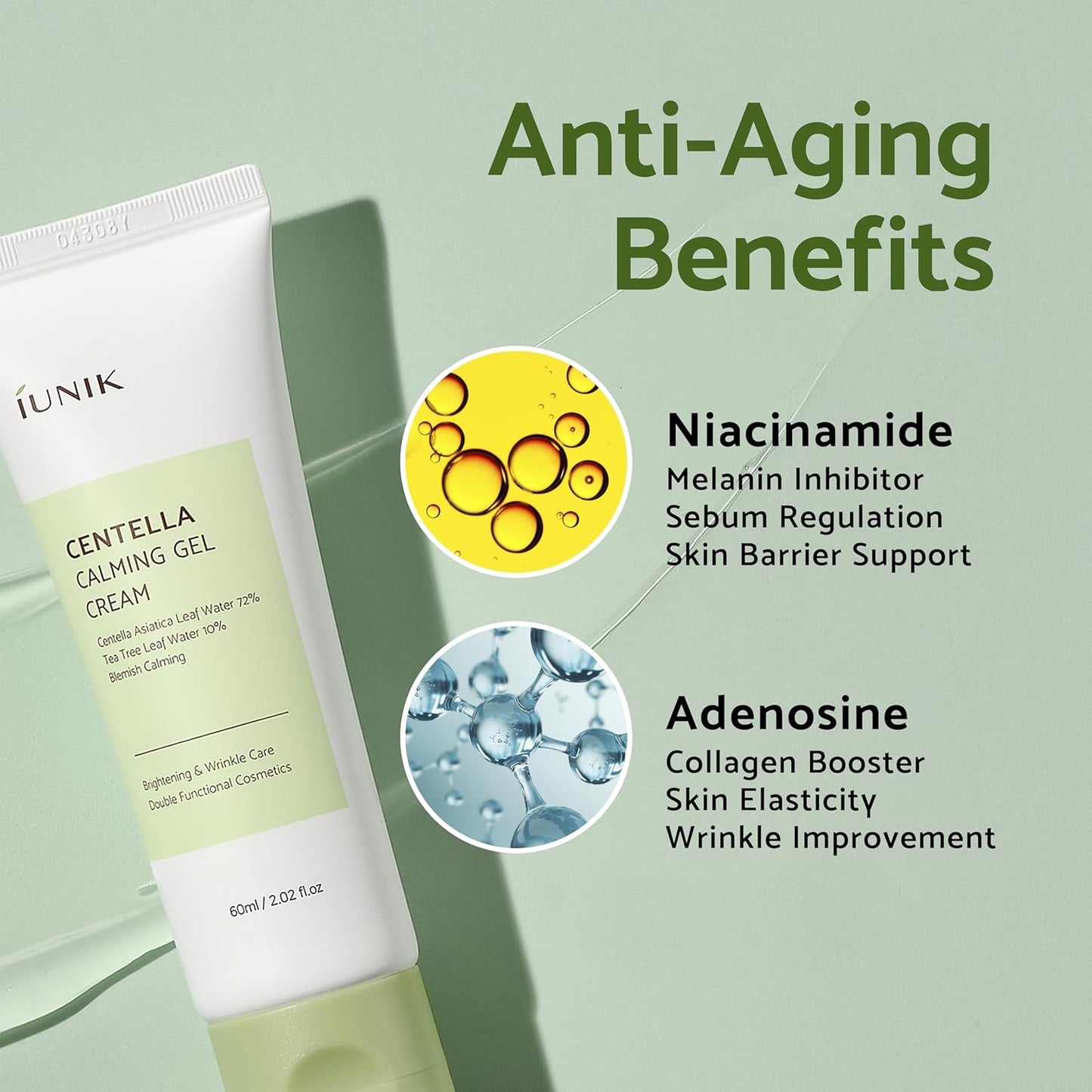 IUNIK Centella 70% Calming Gel Cream Vegan Non-Sticky Moisturizing