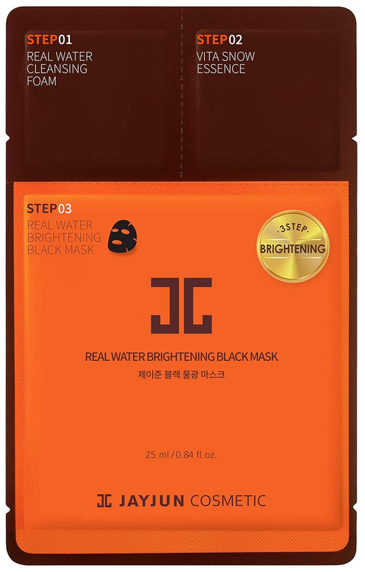 JAYJUN Real Water Brightening Black Mask, Pack of 10 Sheets, 25ml